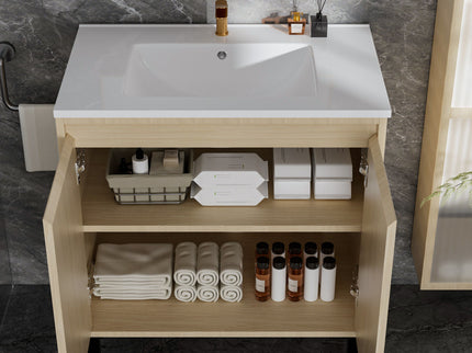 Bathroom Vanity With Ceramic Sink, Floor-Standing Design, Soft-Closing Drawers
