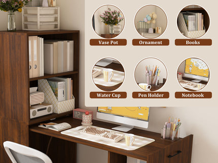 Stretchable Office Desk With Storage Shelves And Mobile Wheels