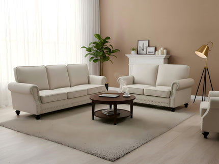 3 Seater Sofa With Nailhead Trim And Turned Legs For Living Room