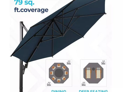 Round Cantilever Patio Umbrella With 360 Rotation & Infinite Tilt Adjustment