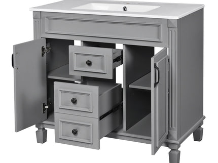 Bathroom Vanity With Top Sink, Basin On Cabinet With 2 Soft Closing Doors And 2 Drawers