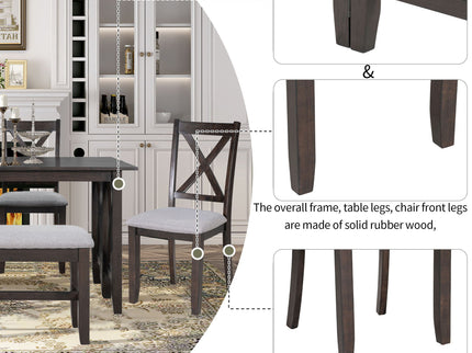 6 Piece Family Dining Room Set, Space Saving Foldable Table And 4 Chairs With Bench