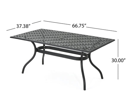 Outdoor Aluminum Dining Table With Lattice Design And Center Umbrella Hole - Black