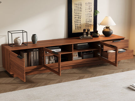 TV Stand With 2 Drawers, Doors & Cable Management, Soft Closing Hinges - Walnut