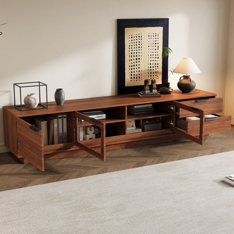 TV Stand With 2 Drawers, Doors & Cable Management, Soft Closing Hinges - Walnut
