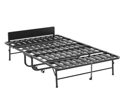 Twin Extra Long Folding Bed With Adjustable Headboard, Cot With Memory Foam Mattress - Black