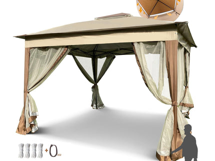 Outdoor Pop Up Gazebo Canopy With 2 Tier Soft Top And Removable Zipper Netting
