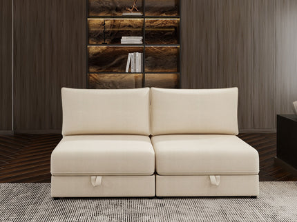 Modular Sectional Sofa With Storage, Convertible 2 Seater Sleeper Sofa - Beige