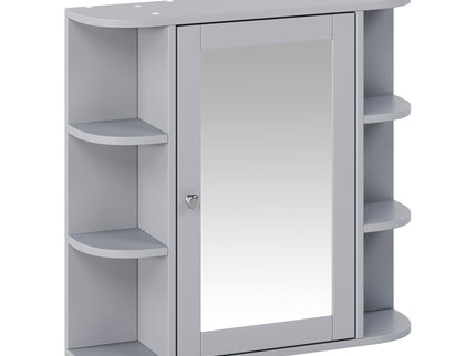 Bathroom Wall Storage Cabinet With Mirror And Adjustable Shelf, 6 Open Shelves