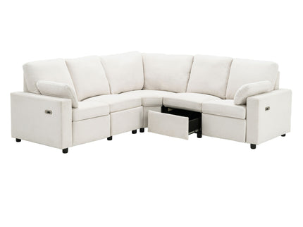 Power Recliner Sectional Sofa Home Theater Reclining Sofa With Two USB Ports, Two Storage Drawers For Living Room
