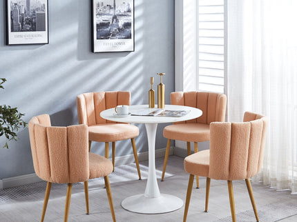 Modern Dining Chair (Set of 2) With Iron Tube Wood Color Legs, Shorthair Cushions And Comfortable Backrest, Suitable For Dining Room, Living Room, Cafe, Simple Structure