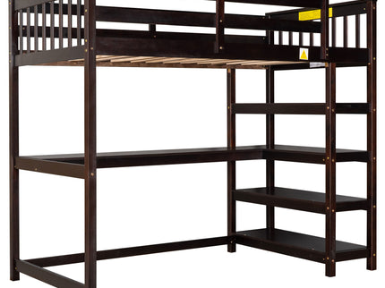Loft Bed With Storage Shelves And Under Bed Desk
