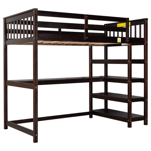 Loft Bed With Storage Shelves And Under Bed Desk