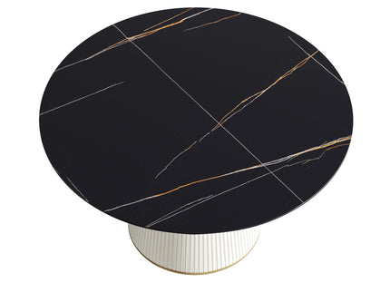 Modern Artificial Stone Round Plywood Base Dining Table, Can Accommodate 6 People, (Not Including Chairs) - Black / Beige