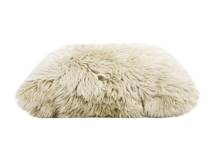 Astrid - Square New Zealand Sheepskin Accent Throw Pillow Cover With Feather Insert - Taupe / Natural