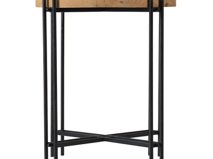 Round Side Table With Wood Top, End Table For Living Room Bedroom - Black Brown