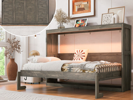 Murphy Bed With LED Light, Foldable Wall Bed Cabinet