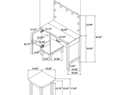 Elijah - Vanity Set With Lighting And Stool - White