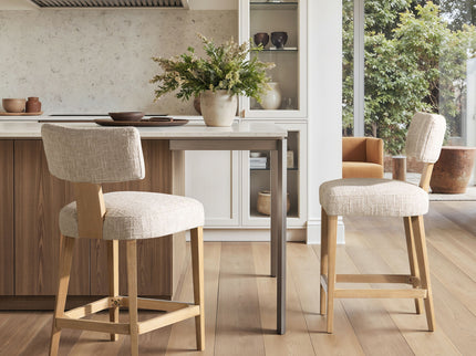 Penny - Round Arched Upholstered Counter Stool (Set of 2) - Travertine Beige