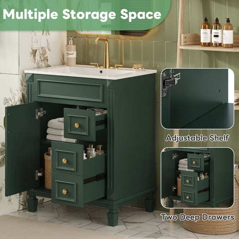 Bathroom Vanity With Sink, Compact Cabinet & 2 Drawers And Adjustable Shelf