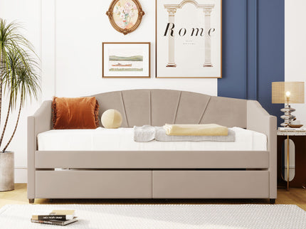 Upholstered Daybed With Two Drawers And Wood Slat