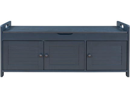 Storage Bench With 3 Shutter-Shaped Doors, Shoe Bench With Removable Cushion And Hidden Storage Space