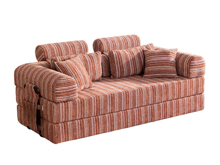 Convertible Sleeper Sofa Bed With High Density Compressed Sponge For Living Room - Red Striped