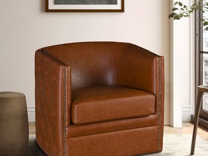 Swivel Chair With Tufted Barrel Design And Nailhead Accents