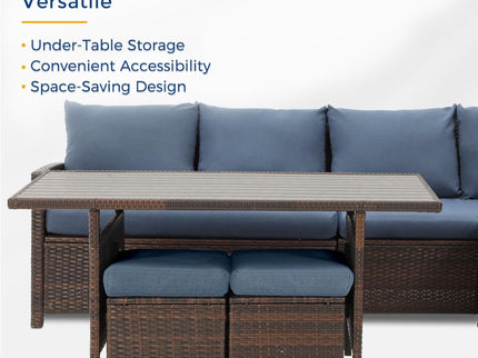 7 Piece Patio Dining Set With Cushions, Modular Sectional Sofa & Storage Table