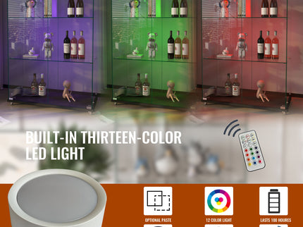 Modern Display Cabinet With LED Lights, Transparent Tempered Glass 2 Door Storage Case With 3 Shelves
