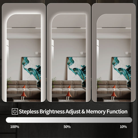 Irregular Shape LED Full Length Wall Mirror With 3 Color Dimmable Lighting - Silver