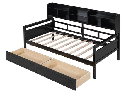 Daybed, Slat Support, With Bedside Shelves And 2 Drawers