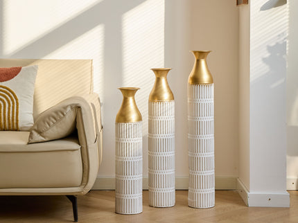 Floor Metal Vases Decorated White Metal Vases (Set of 3) Gorgeous Home Decoration Large Glazed Metal Vases - White