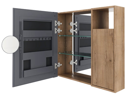 Wall Mounted Bathroom Mirror Cabinet With Soft Close Door, Storage Cabinet - Imitative Oak