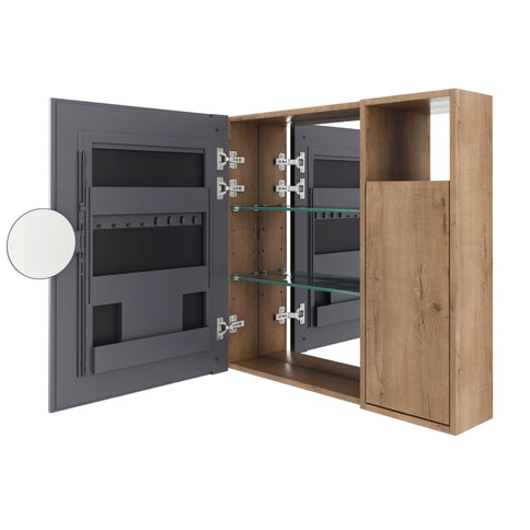 Wall Mounted Bathroom Mirror Cabinet With Soft Close Door, Storage Cabinet - Imitative Oak