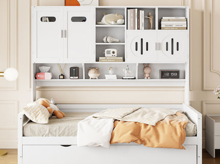 Daybed With All-In-One Cabinet And Shelf