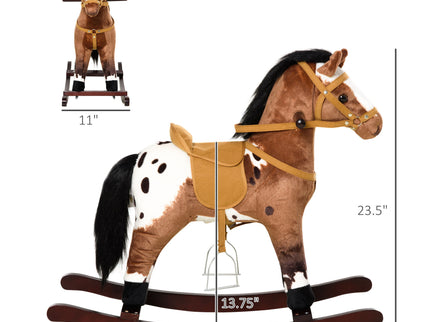 Qaba - Kids Metal Plush Ride-On Rocking Horse Chair Toy With Realistic Sounds - Dark Brown / White