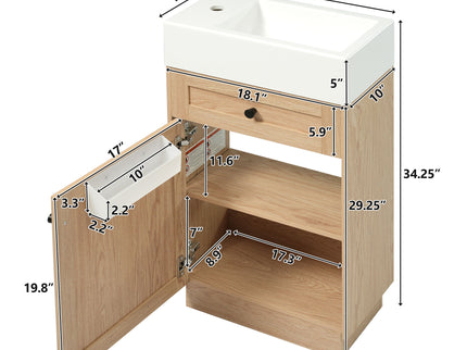 Bathroom Vanity With Reversible Resin Sink, Cabinet & Zinc Alloy Handles - Wood