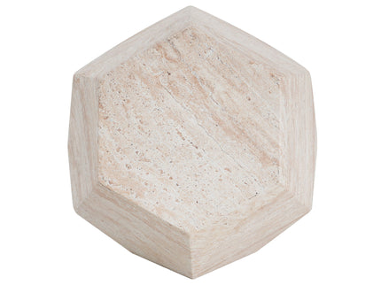 Outdoor / Indoor Lightweight Concrete Side Table, Hexagonal Round Travertine Accent Table - Beige