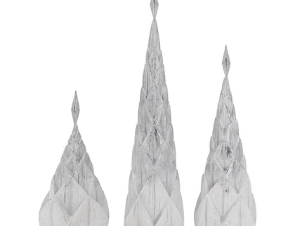 Resin / Foil Christmas Tree With Star Top (Set of 3) - White / Silver
