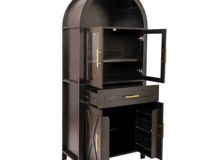 Arched Kitchen Pantry Cabinet With Adjustable Shelves & Barn Door Design