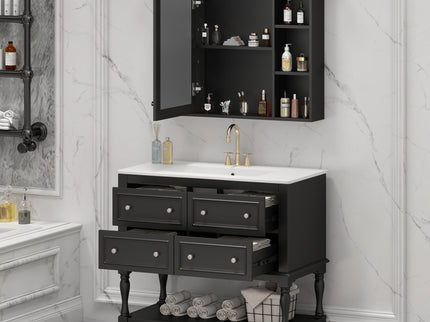 Bathroom Vanity With Medicine Cabinet, Storage Cabinet With 4 Drawers, Adjustable Shelf Mirror