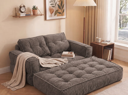 2 Seater Modular Corduroy Sofa With Chaise Lounge For Living Room