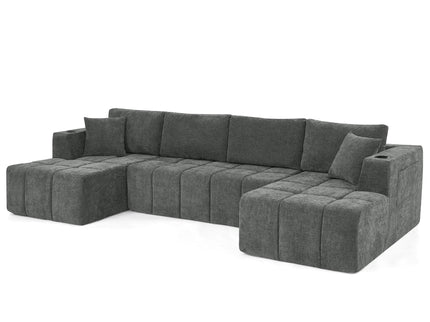 U - Shaped Sectional Sofa, Cup Holders & Side Pockets For Living Room
