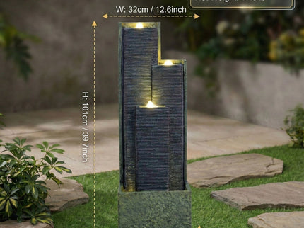 3 Tier Waterfall Fountain With LED Lights - Gray