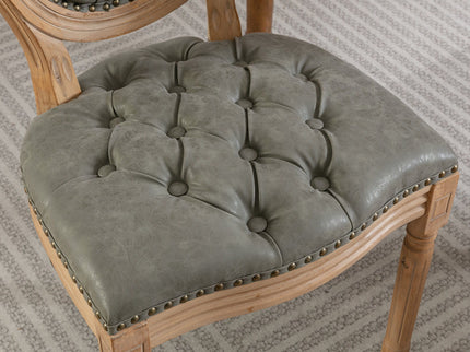 French Style Solid Wood Frame Antique Painting, Hand-Pulled Buckle Decoration Artificial Dining Chair With Nailhead Trim, Wood Legs