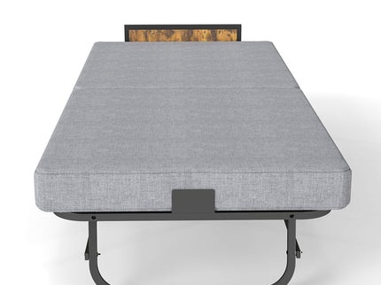 Twin Folding Bed With Headboard & USB Charging Station - Gray