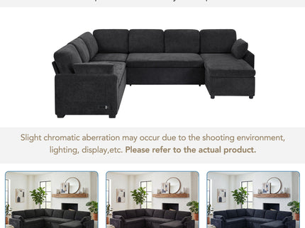 Convertible U-Shaped Sectional Sofa Bed With Reversible Chaise