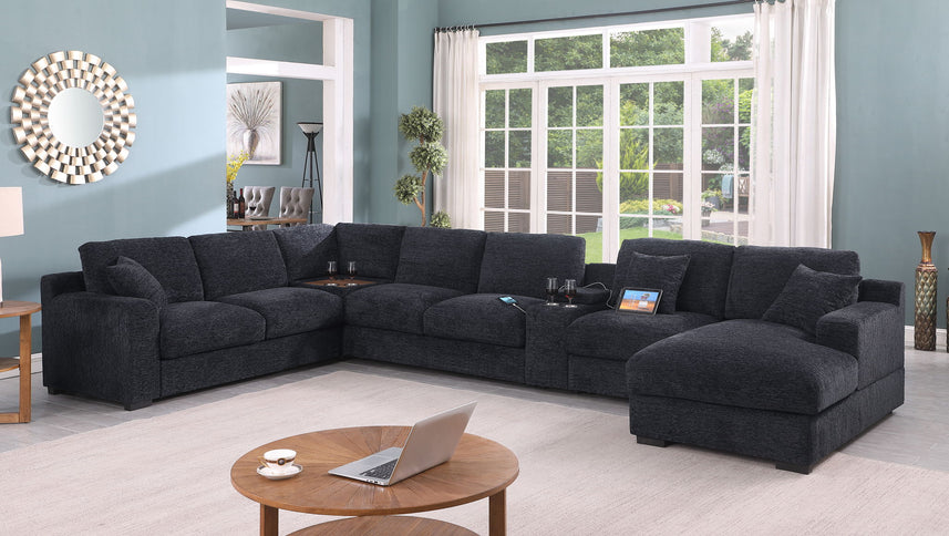 Celine - Fabric Corner Sectional Sofa With Right-Facing Chaise, Cupholders, And Charging Ports