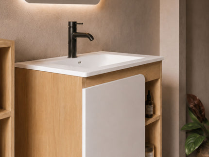 24" Bathroom Vanity With Sink & Tall Bathroom Cabinet, Vanity Set With Thin Edge Sink & Interchangeable Door Panels - Black / Light Oak / White